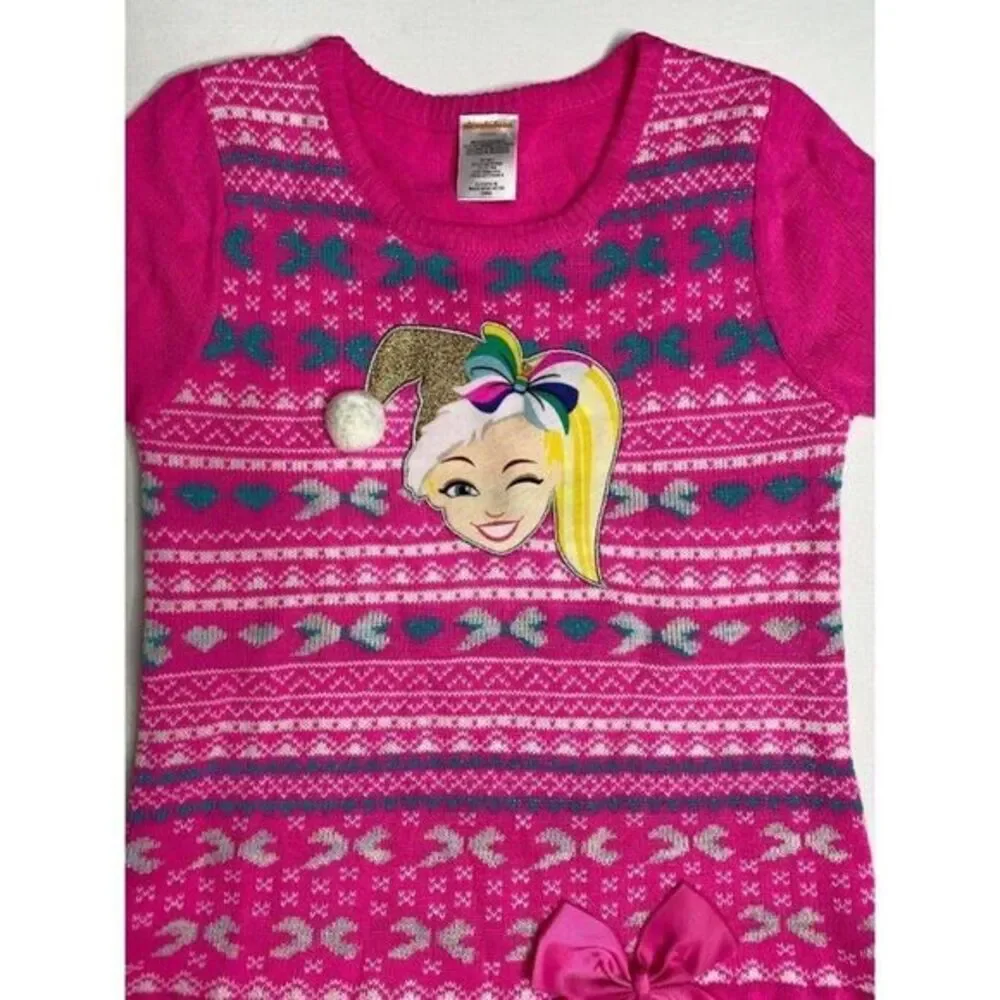 Girls JoJo Siwa Pink Short Sleeve Bow Sweater Dress Sz XL‎ 14/16 NEW
